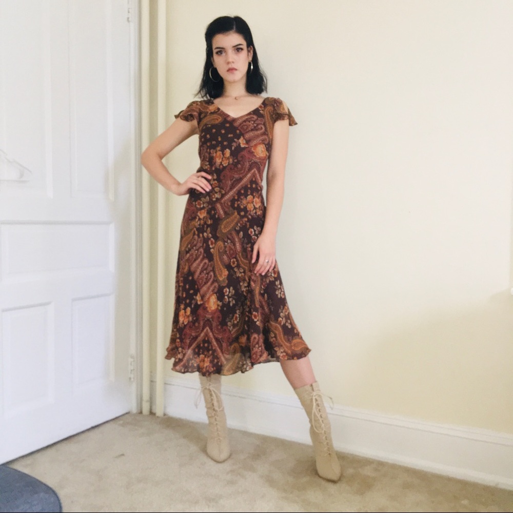 Charter club brown boho flowy dress medium